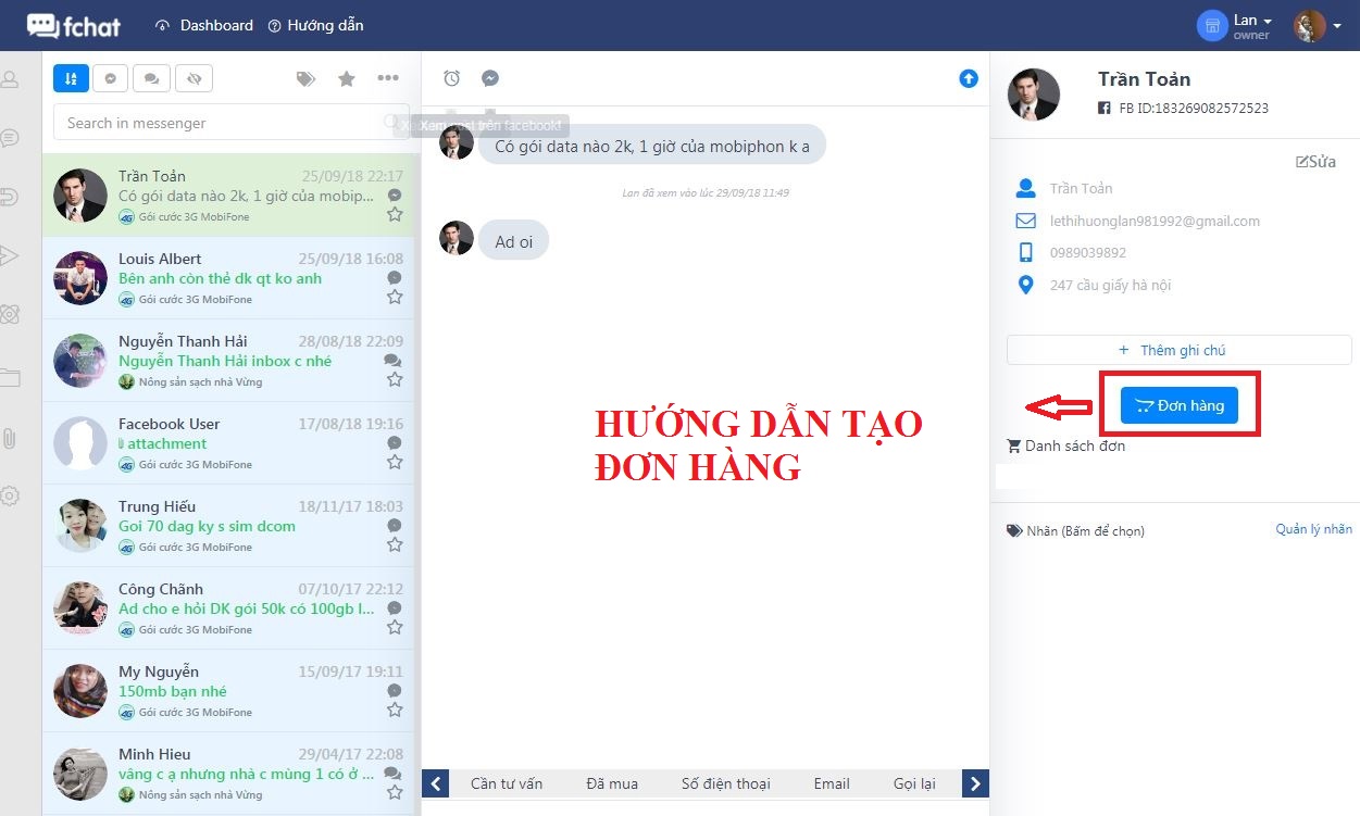 Hướng dẫn kết nối Salekit và tạo đơn hàng trên Fchat